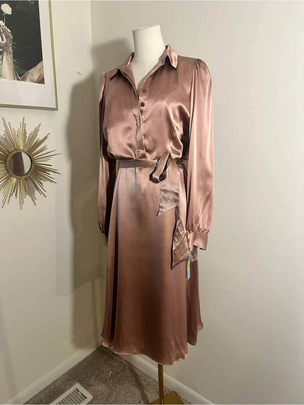 Antonio Melani Mateo Rosewood Satin Midi Shirt Dress Size 8 NWT - Picture 5 of 11